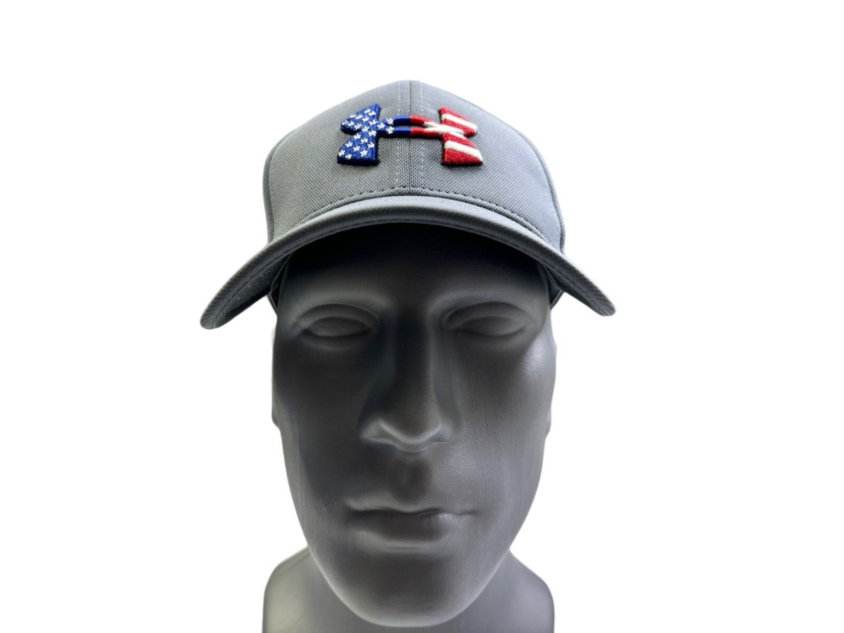 Under Armour American Flag Logo Gray Bitzing M/L Baseball Cap EUC