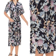 Vince camuto floral print button front shirt midi dress navy mystic blooms