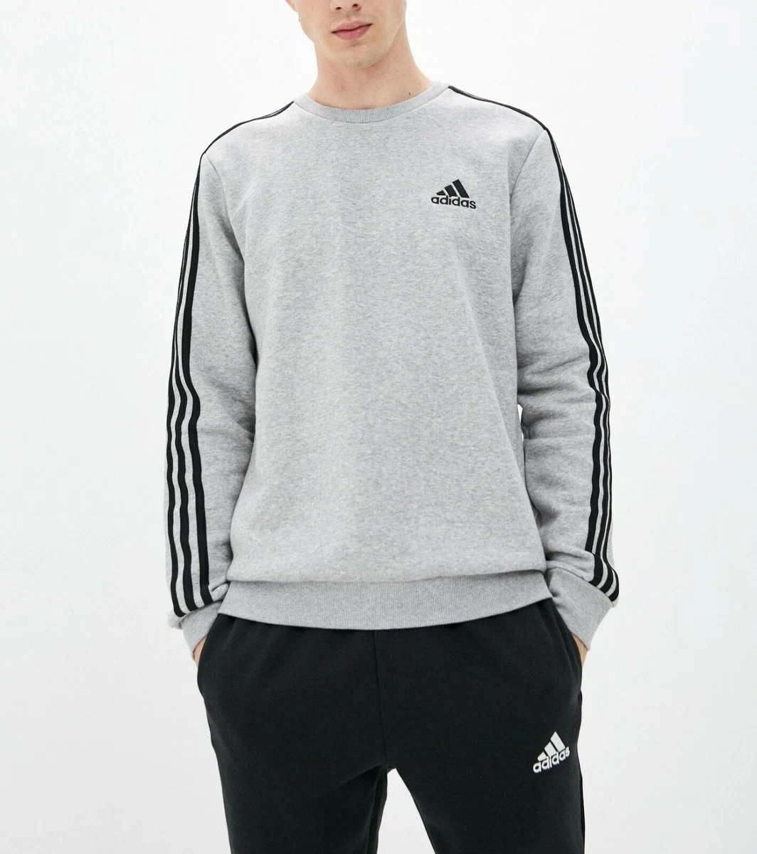 adidas grey jumper white stripes