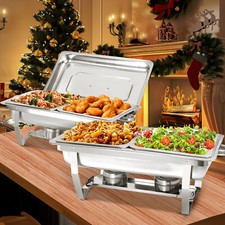 2/4/6/8 Pcs Chafing Dishes, 9L Stainless Steel Food Warmer with 1/2 Size Pan
