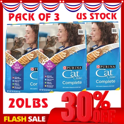 Purina Cat Chow Complete Dry Cat Food 20lb x3 Chicken All Life Stages Nutrition