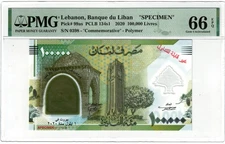 2020 Lebanon 100000 Lira Banknote Polymer UNC P99 pclb134 SPECIMEN PMG