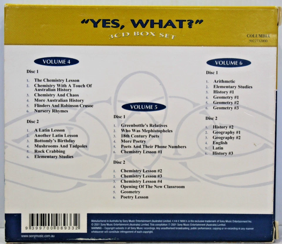 "Yes, What?" CD Box Set x6 CDs Vtg Australian Radio Comedy Vol 4 5 6 Mint RARE - Image 3 of 4