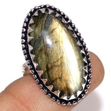 925 Silver Plated Top Quality Fiery Labradorite Ring Gemstone US 8.5 JW
