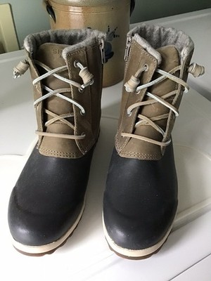 Sperry Women's dark gray Lace Up Water Resistant Ankle Rain Boots NEW 7.5