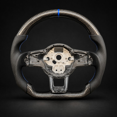 PUREYEMAN Carbon Fiber Steering Wheel for VW Golf R MK7 MK7.5 Blue-line GT 15-20