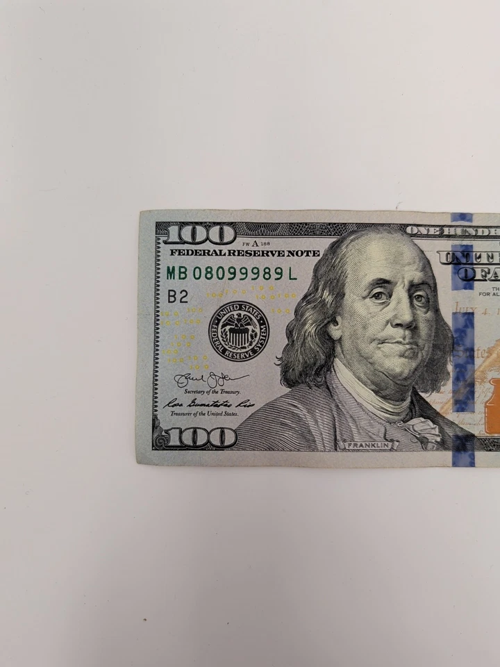 Series 2013 100 Dollar Bill Note Trinary Repeater Serial Number MB 08099989 L - Image 2 of 4