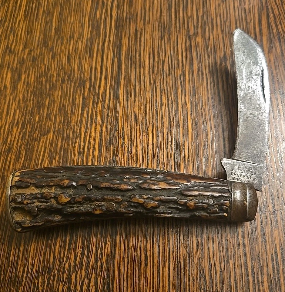 Antique Alfred Field & Co Sheffield England Pocket Knife Stag Bone Handle Rare