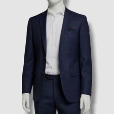 Bar III Mens Blue Wool Plaid Skinny-Fit 2PC Suit Jacket  Pants Size 38S 30W 30L