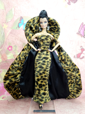 Evening Dress Outfit Gown Leopard Fur Coat Silkstone Barbie Fashion Royalty  FR