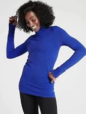 Athleta Flurry Peak Turtleneck Tanzanite Blue Black SZ SMALL Pullover Top 486317