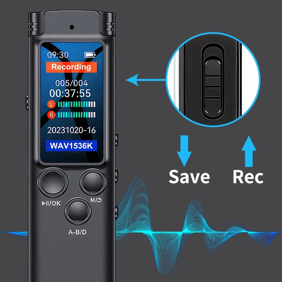 8GB/64GB Voice Activated Mini Digital Sound Audio Recorder Dictaphone MP3 Player - Image 3 of 4