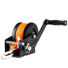1200lbs Hand Winch Orange with 8M Strap Forward & Reverse Ratcheting Waterpro...