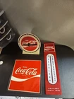 Lot Of 3 Vintage Coca Cola Items: Clock (Not Tested) Thermometer Pic & Coin Tray