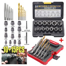 10+15PCS Screw Extractor & Drill Bit Set Easy Out Broken Bolt Studs Remover Tool