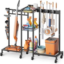 Bikoney Metal Broom Holder & Cleaning Supply Trolley Organiser - NEW - RRP 89.95