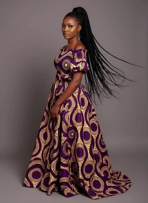 fitted lace wedding dress Purple african fabric Dress main image 0