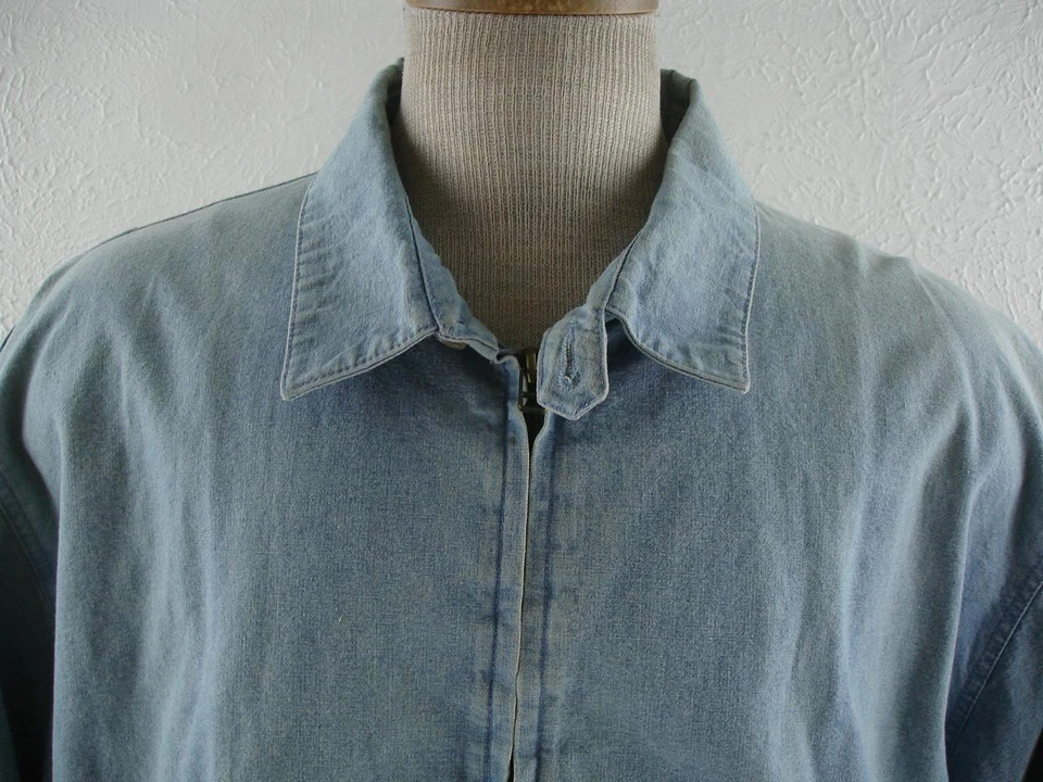 Men's XL Vtg 1980's Eddie Bauer Preppy Chambray Blue Jacket Cotton Madras Lining - Image 2 of 4