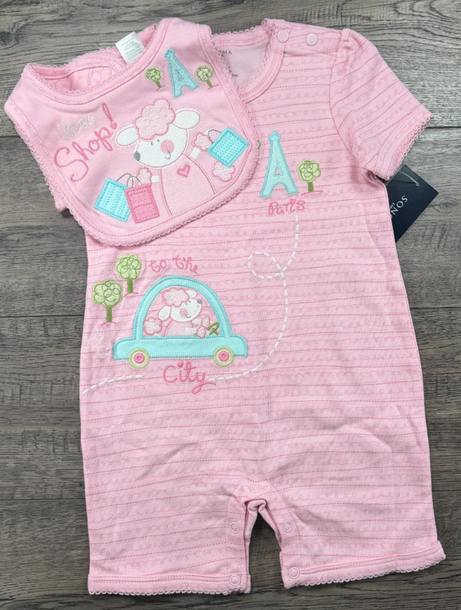 Baby Girl Clothes New Vintage Sonoma 6-9 Month 2pc Shop Paris Romper + Bib
