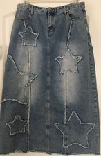 HOT TOPIC SOCIAL COLLISION APPLIQUED DENIM FESTIVAL CONCERT BOHO MAXI SKIRT - L