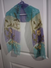 Vintage Echo Floral Sheer Oblong Scarf Teal Lavender Botanical Print Long 11...