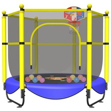60" Trampoline for Kids, 5 FT Toddler Baby Trampoline with Safety Enclosure N...