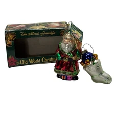 VTG Merck Family Old World Christmas Blown Glass Santa Claus Stocking Ornaments