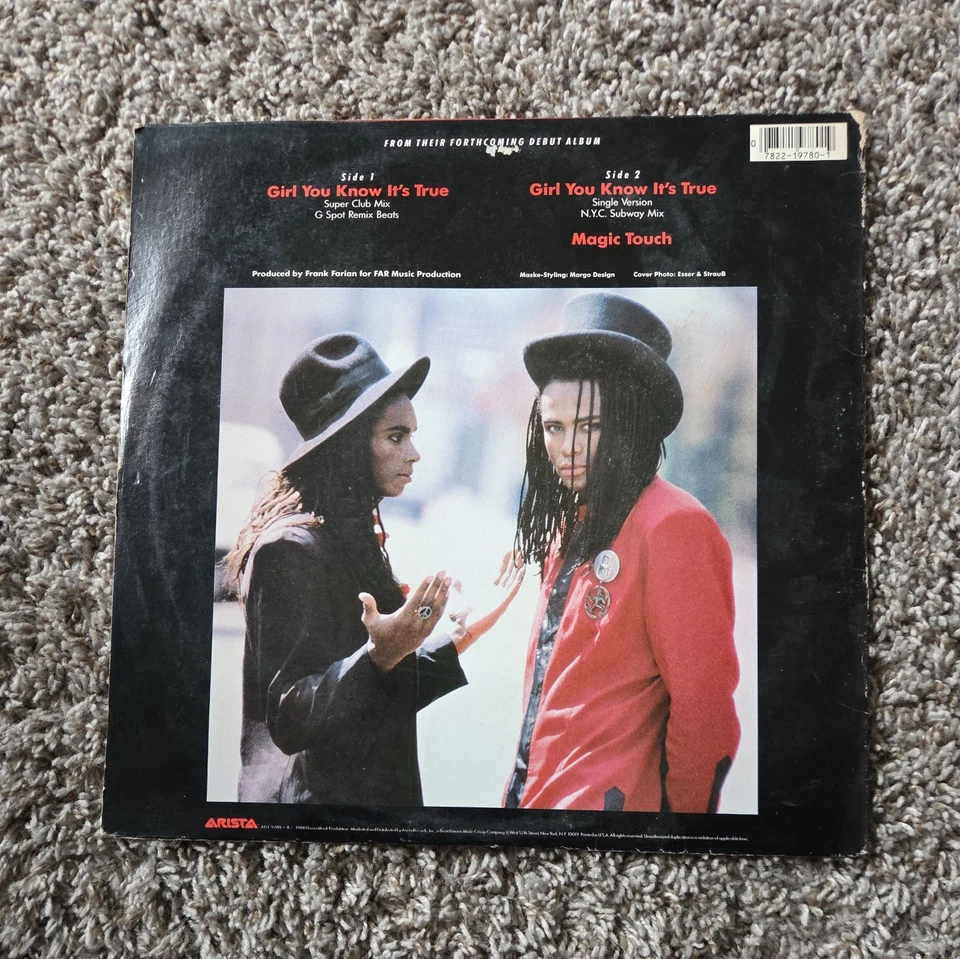 MILLI VANILLI - GIRL YOU KNOW IT'S TRUE 12" 33 RPM Arista AD1-9780 Electronic NM - Image 2 of 2