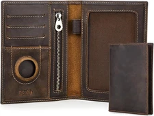 Full Grain Leather Airtag Passport Holder RFID Blocking Travel Passport Wallet S