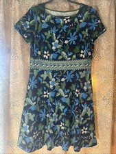 TORY BURCH Dress Medium Flare Garden Floral Paisley Wisteria Navy Green