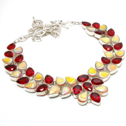 Abalone Shell Hydro Garnet Gemstone Handmade Necklace Jewelry Necklace Size 18