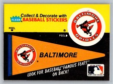 1986 Fleer #NNO Baltimore Orioles Pennant Team Stickers Hack Wilson (5) back