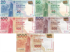 Hong Kong 20 50 100-1000 Dollars 2013-2015 P 341d-343d 344e 345c UNC BOC Set 5 p