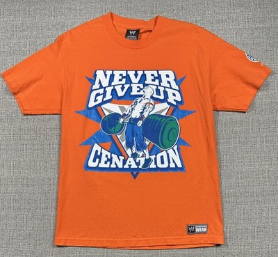 WWE John Cena Never Give Up Shirt Mens Large Orange Authentic Wear Y2K Cenation