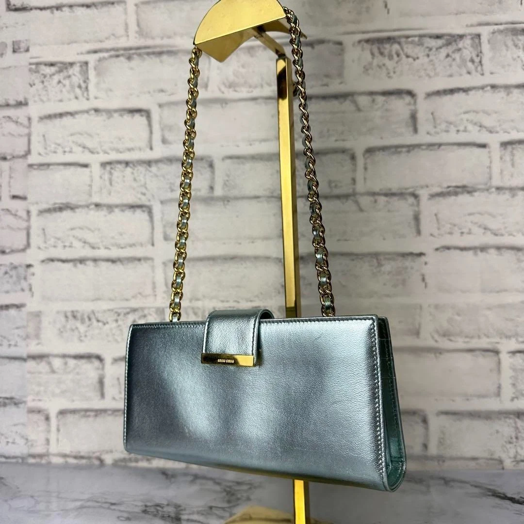 MIU MIU Archivio Borsa a Mano Catena Chiusura Portafoglio Pelle Vintage USATA Autore #S2294