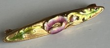 Antique Art Nouveau 14k Gold Enamel Floral Pin Brooch Victorian Estate Hallmark