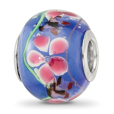Sterling Silber Reflexionen Rh-plattiert Schmetterling rosa floral blaue Glasperle