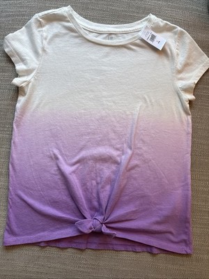 NWT Gap Kids Girls SS T-shirt White Ombré Purple Size large 10 Tie Front