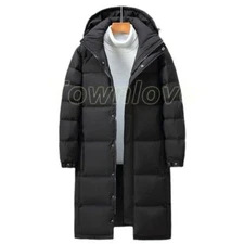 Men Winter Long Puffer Coat Thicken Padded Coats Hooded Casual Windproof Jackets