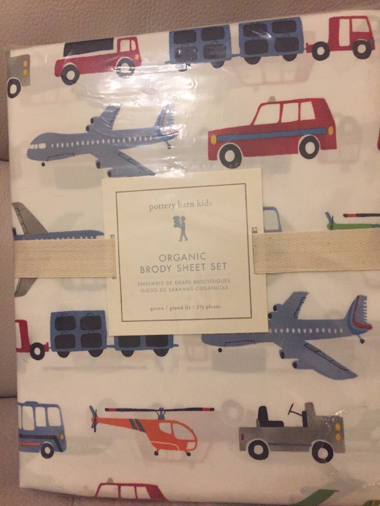 4pc Pottery Barn Kids Brody Helicopter Cars Airplane Queen Sheet Set ...