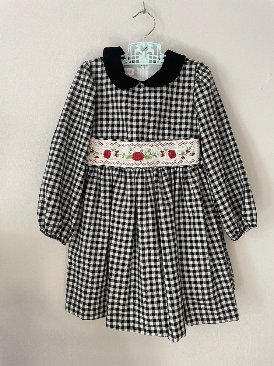 Bonnie Jean Black White Gingham Dress Girls 5 Velvet Collar