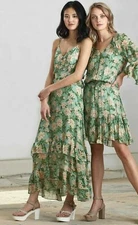 $395 NWT NICOLE MILLER COLLECTION Sz6 SPRING DREAM RUFFLE TRIM FLORAL MIDI DRESS