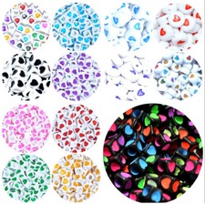 7mm /80pcs, 6mm/100pcs cube; 7x4 flat round/200pcs, assorted heart acrylic beads