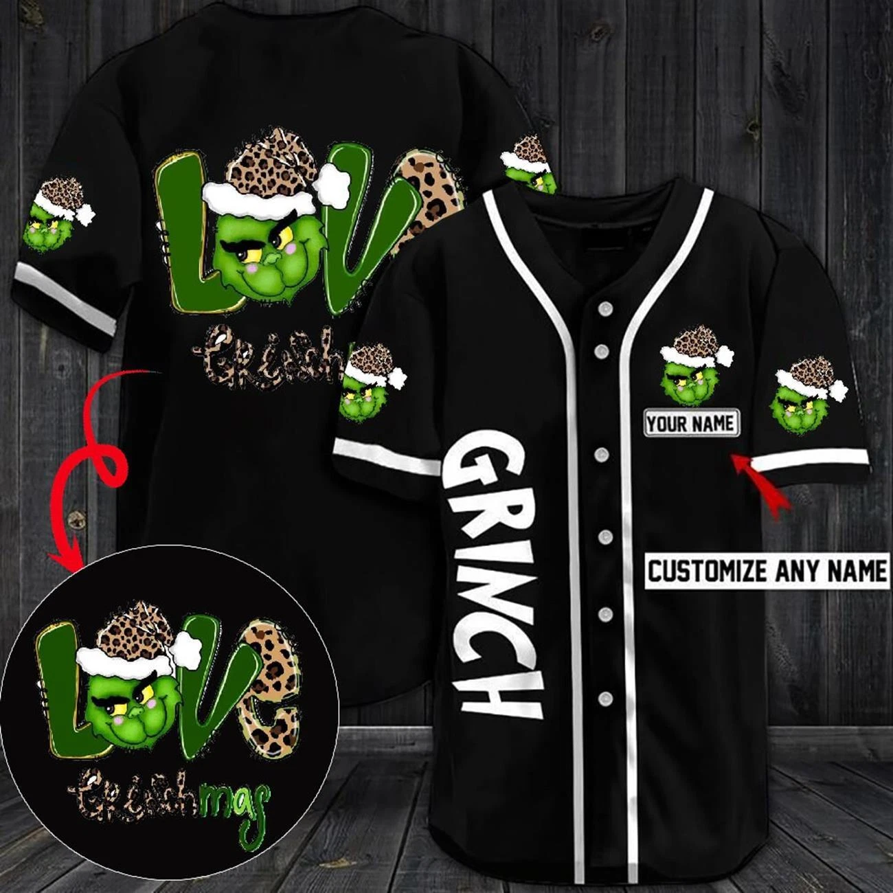 Merry Grin Leopard Christmas custom name baseball jersey