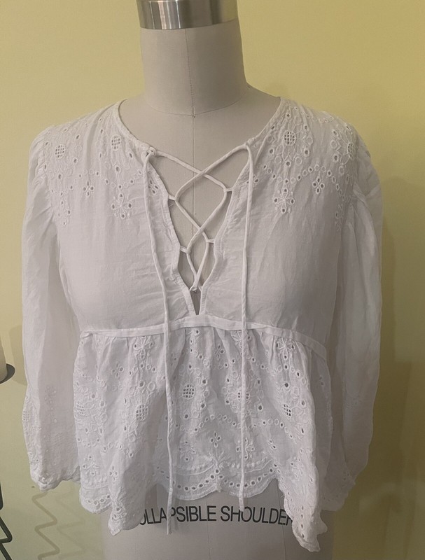 Zara Basic Z1975 Denim Blouse Size Large White