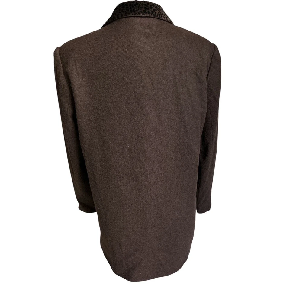 Blazer Marrón Vintage Casablanca Talla 10 100% Lana Estampado Animal Terciopelo Cuello Foto 3 de 4