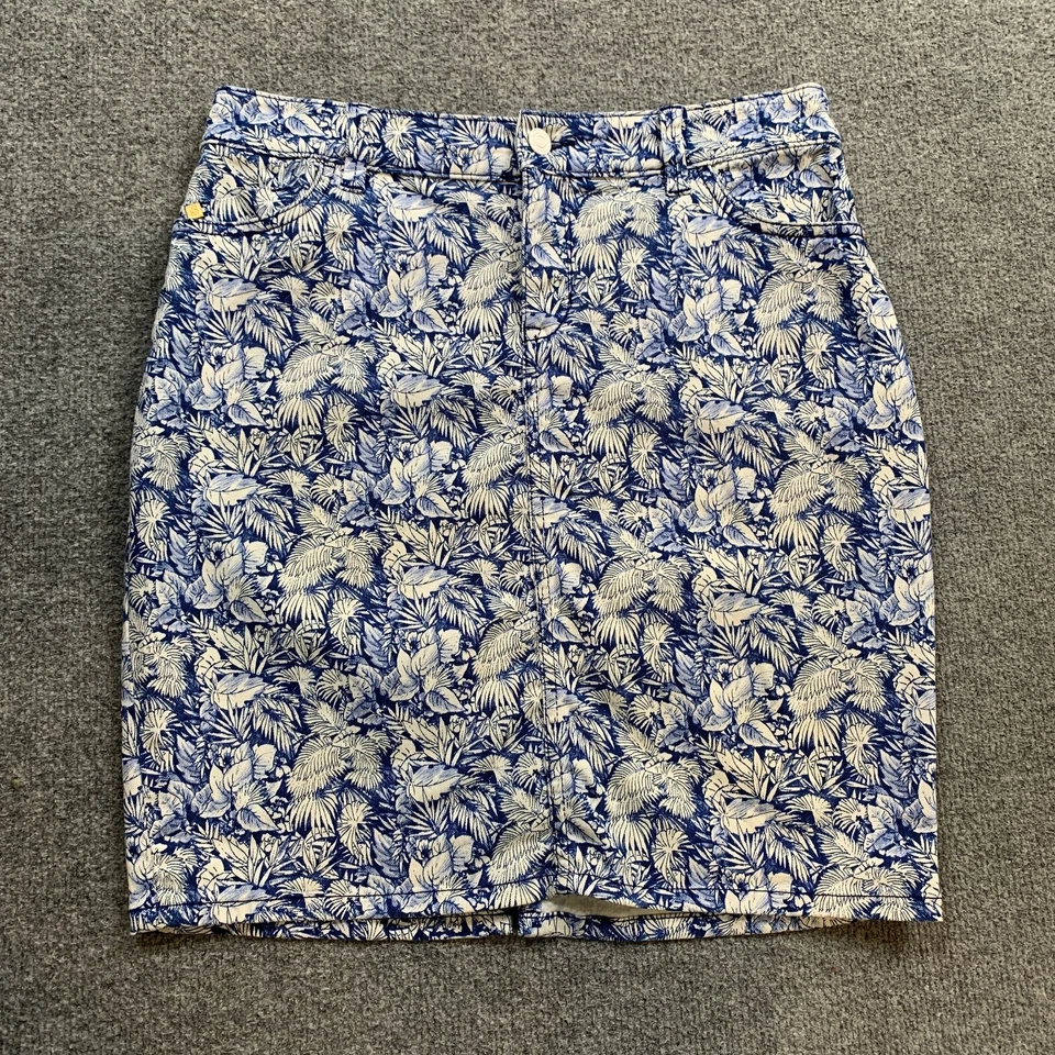 Tommy Bahama юбка женщин 4 белый синий джинсовой ткани стены ладоней эластичной современный молнии мухи - Изображение 2 из 4