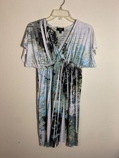 VTG I.N. San Francisco Dress Business Casual Boho Y2K Blue Green Women Sz Large