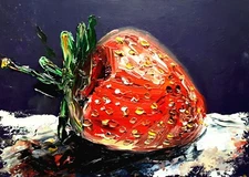 Strawberry Painting Original Fruit Wall Art Food Oil Impasto Artwork Kitchen