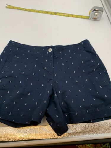 Nautica Womens Shrots Sz 8 Navy Blue Chino Anchor Print Mid Rise Stretch - Picture 1 of 9